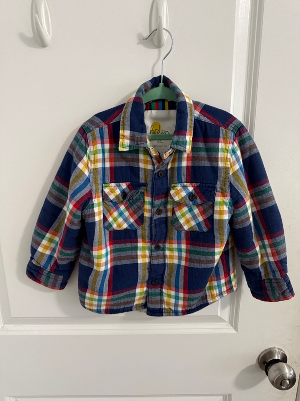Boden Navy Multi Plaid Button-Up fleece lined Shirt Jacket- size 3-4T